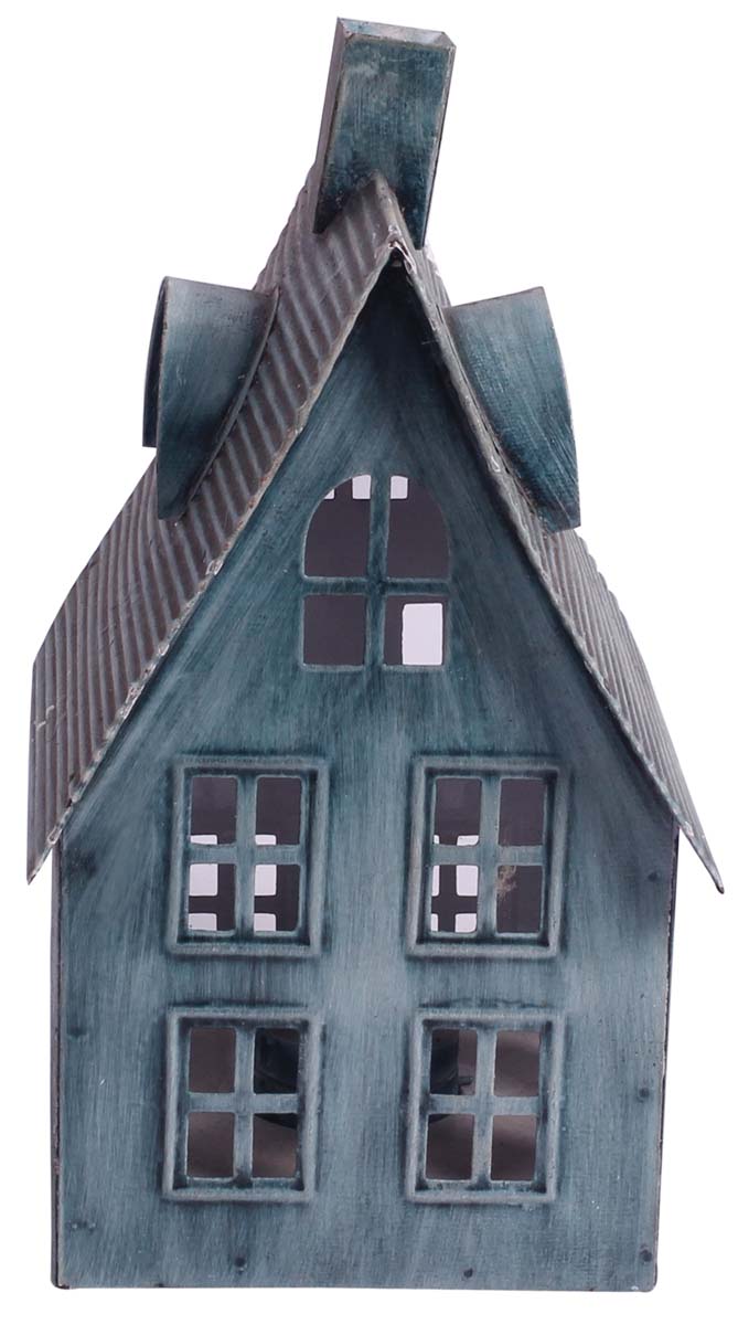Hut-Shaped Tea-Light Candle Holder - Distressed Blue Finish - Metal Votive Candle Stands - Exclusive Candle Decor from India - Buy in Bulk Wholesale